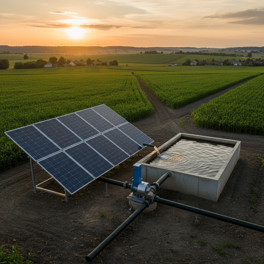 Pompage solaire agricole dans un champ en Tunisie