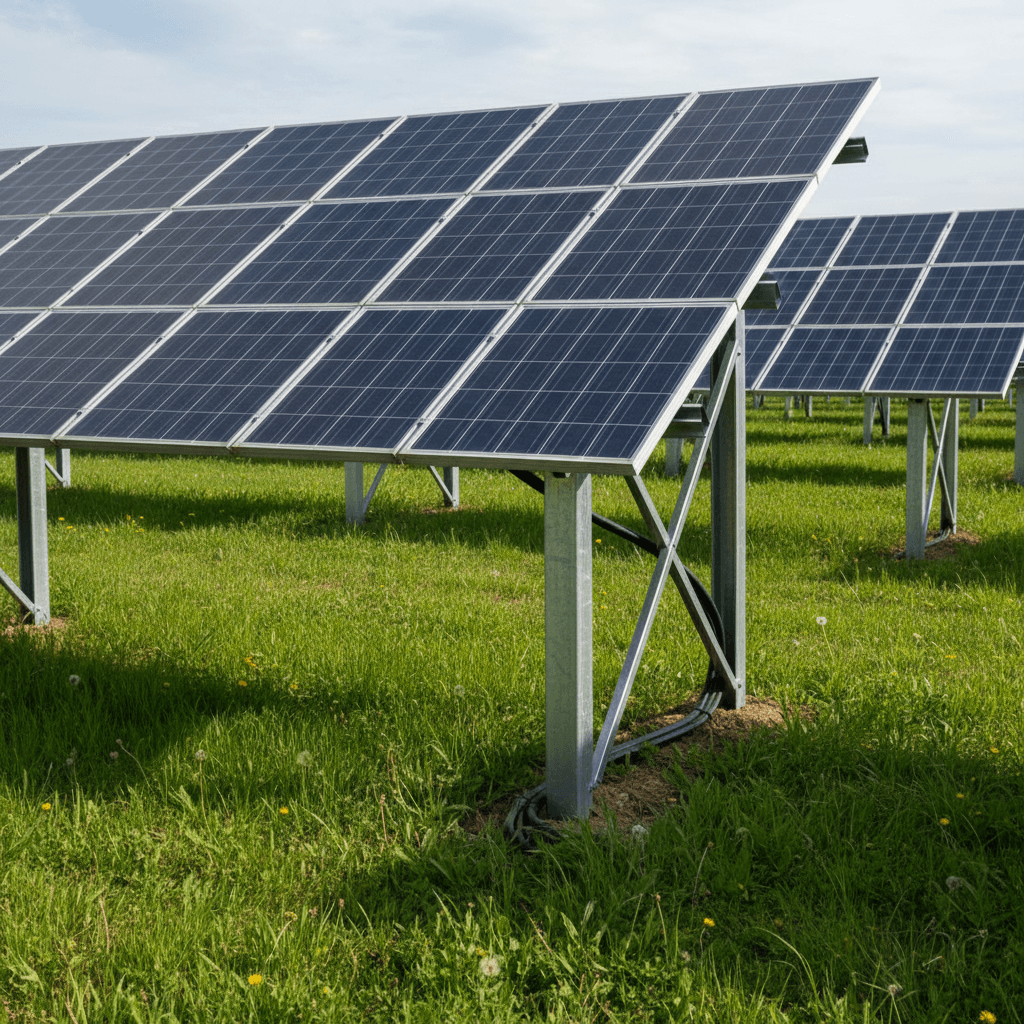 Champ de panneaux solaires au sol pour exploitation agricole