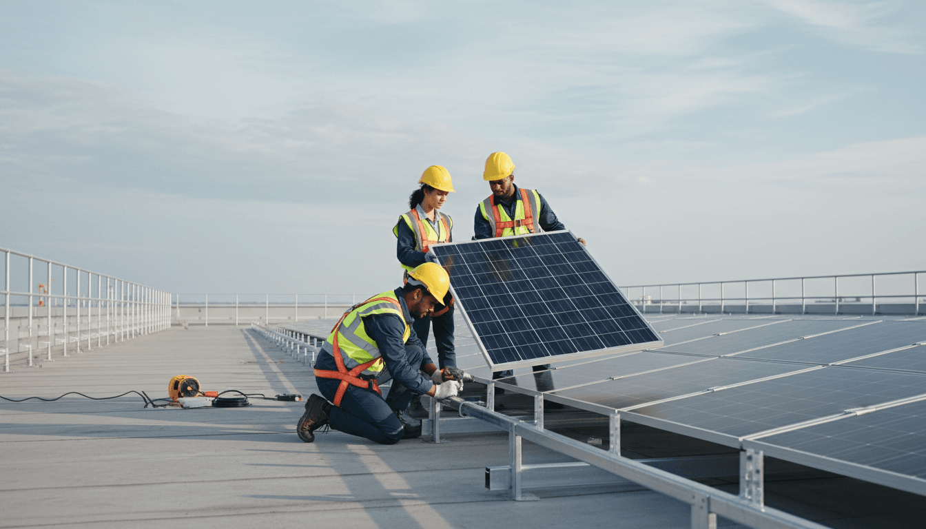 Panneaux solaires sur un entrepôt commercial