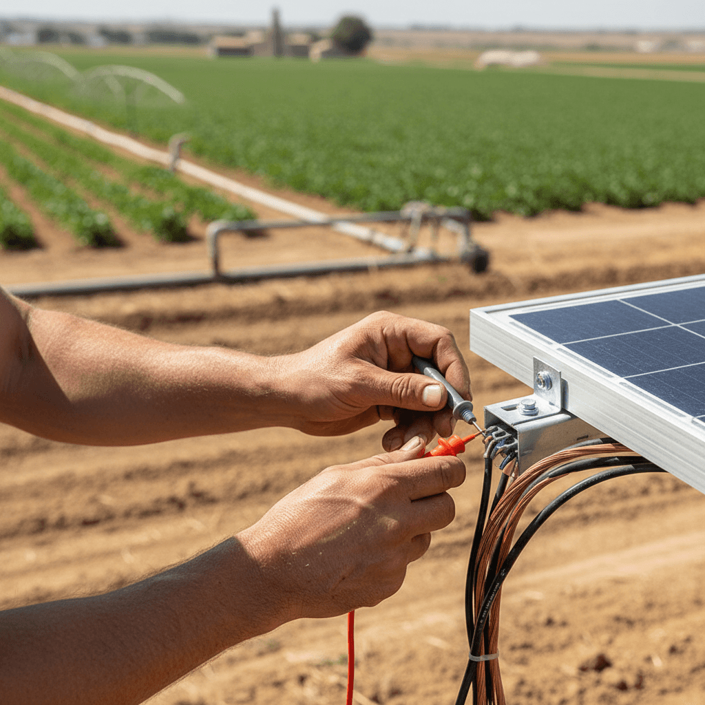 Pompe solaire installée dans une oliveraie