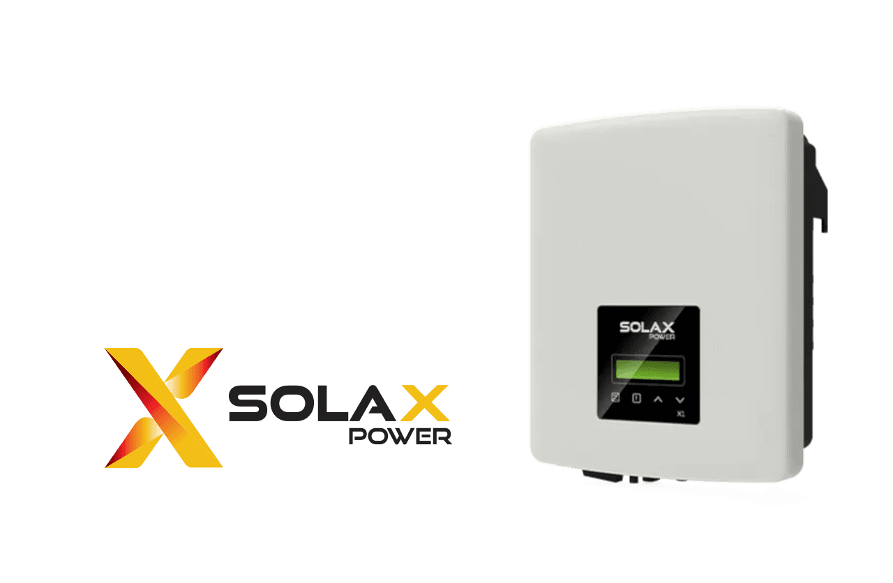 Onduleur solaire blanc SolaX Power avec écran numérique et logo de la marque.